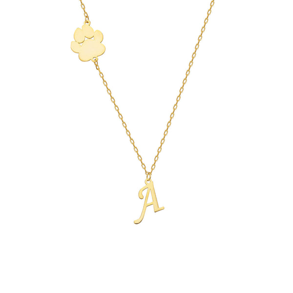 PFOTE KETTE MIT BUCHSTABE aus 925 Silber - Eleganter Halskette - AURIME