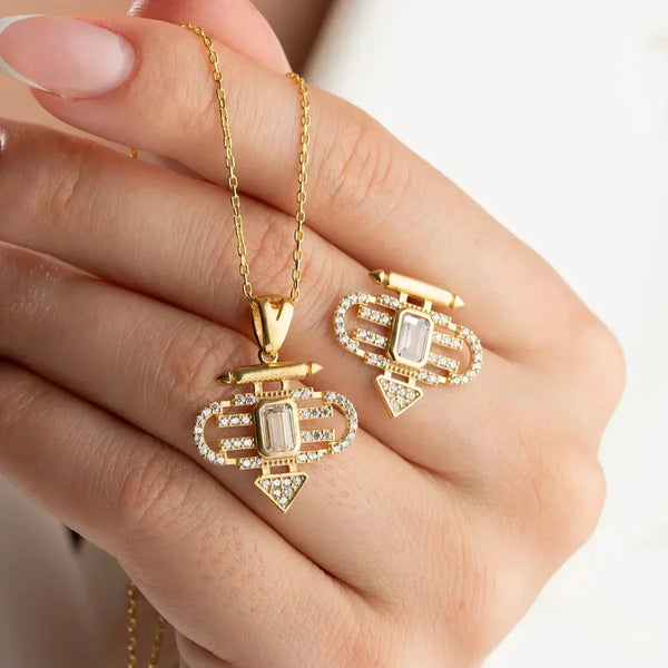 SEYMA HALSKETTE OHRRING SET aus 925 Silber - Eleganter Ohrringe - AURIME