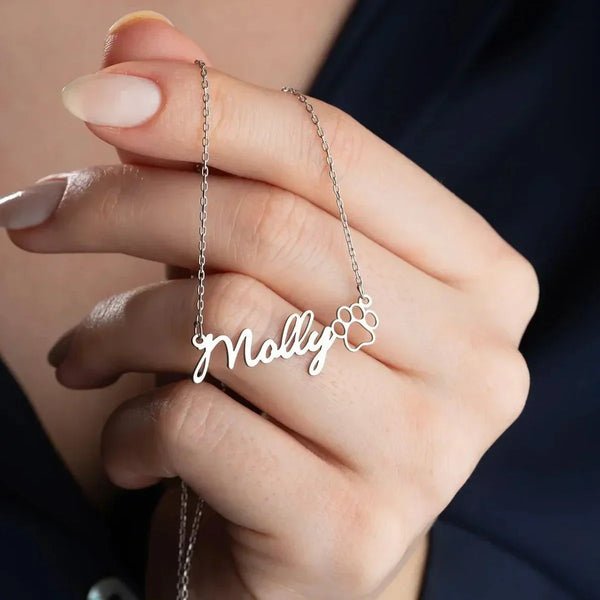 NAMENSKETTE MIT PFOTE aus 925 Silber - Eleganter Halskette - AURIME