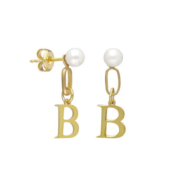 Perlen Buchstaben Ohrringe von AURIME aus 925 Silber, detailreiche silberne Ohrschmuck mit Perlen und Buchstaben-Design