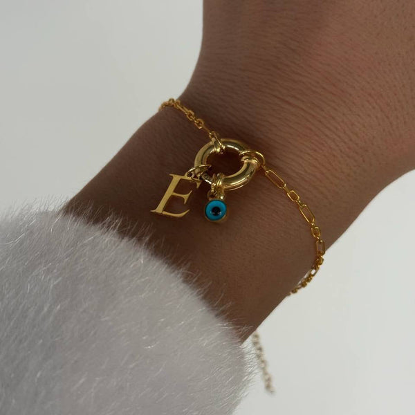 BUCHSTABE X EVIL EYE SCHIFFSSCHLOSS ARMBAND aus 925 Silber - Eleganter Armband - AURIME