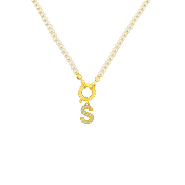 PEARL CHAIN ZIRKONIA BUCHSTABEN HALSKETTE aus 925 Silber - Eleganter Halskette - AURIME