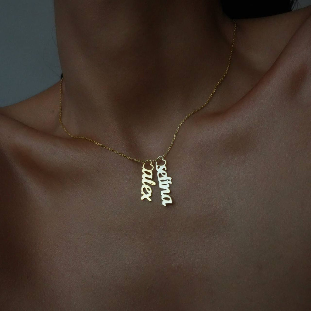 DUO HEART NAME NECKLACE aus 925 Silber - Hochwertiger Schmuck - AURIME