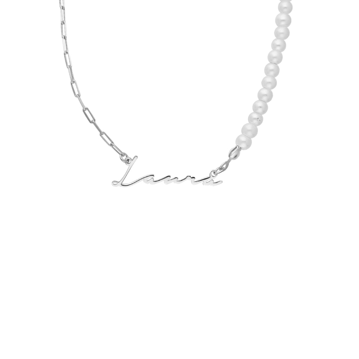 PERLEN ANKER KOMBI SIGNATUR NAMENSKETTE aus 925 Silber - Eleganter Halskette - AURIME