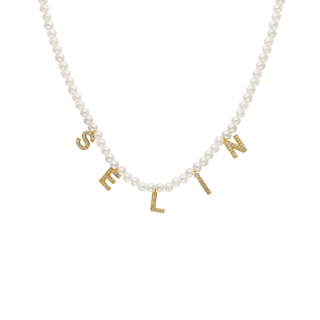 BUCHSTABEN HALSKETTE MIT PERLEN aus 925 Silber - Eleganter Halskette - AURIME