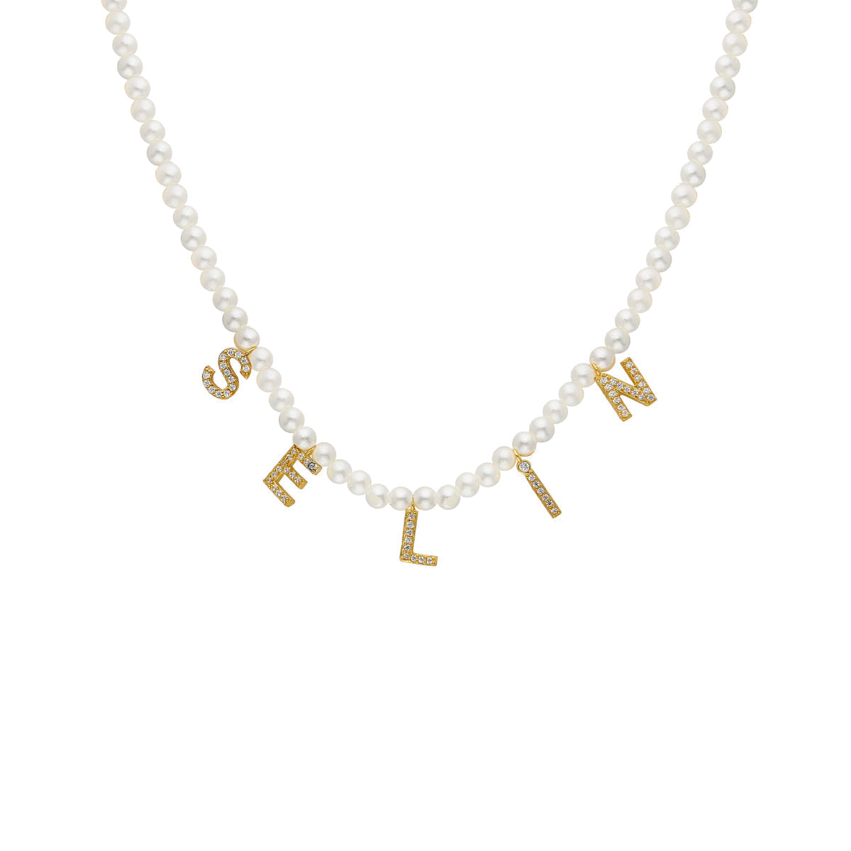 BUCHSTABEN HALSKETTE MIT PERLEN aus 925 Silber - Eleganter Halskette - AURIME