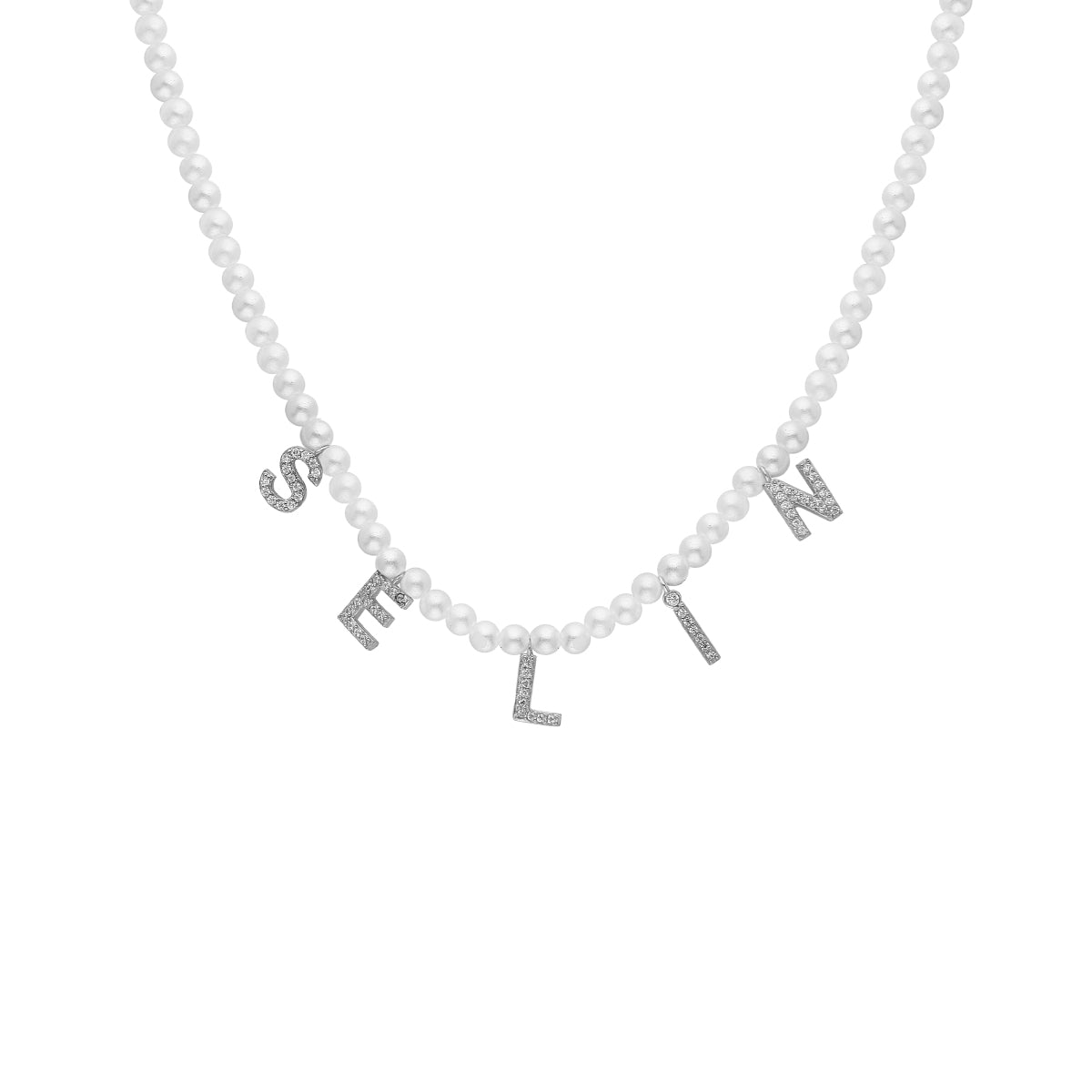 BUCHSTABEN HALSKETTE MIT PERLEN aus 925 Silber - Eleganter Halskette - AURIME