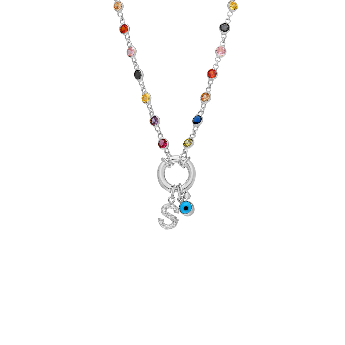 RAINBOW BUCHSTABEN HALSKETTE MIT NAZAR aus 925 Silber - Eleganter Halskette - AURIME