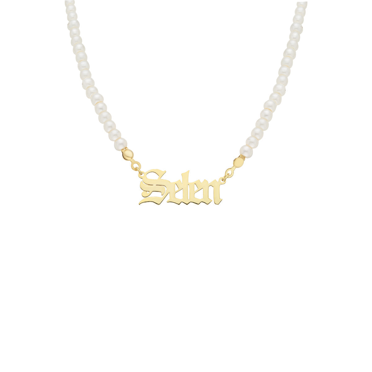 OLD ENGLISH NAMENSKETTE MIT PERLEN aus 925 Silber - Eleganter Halskette - AURIME