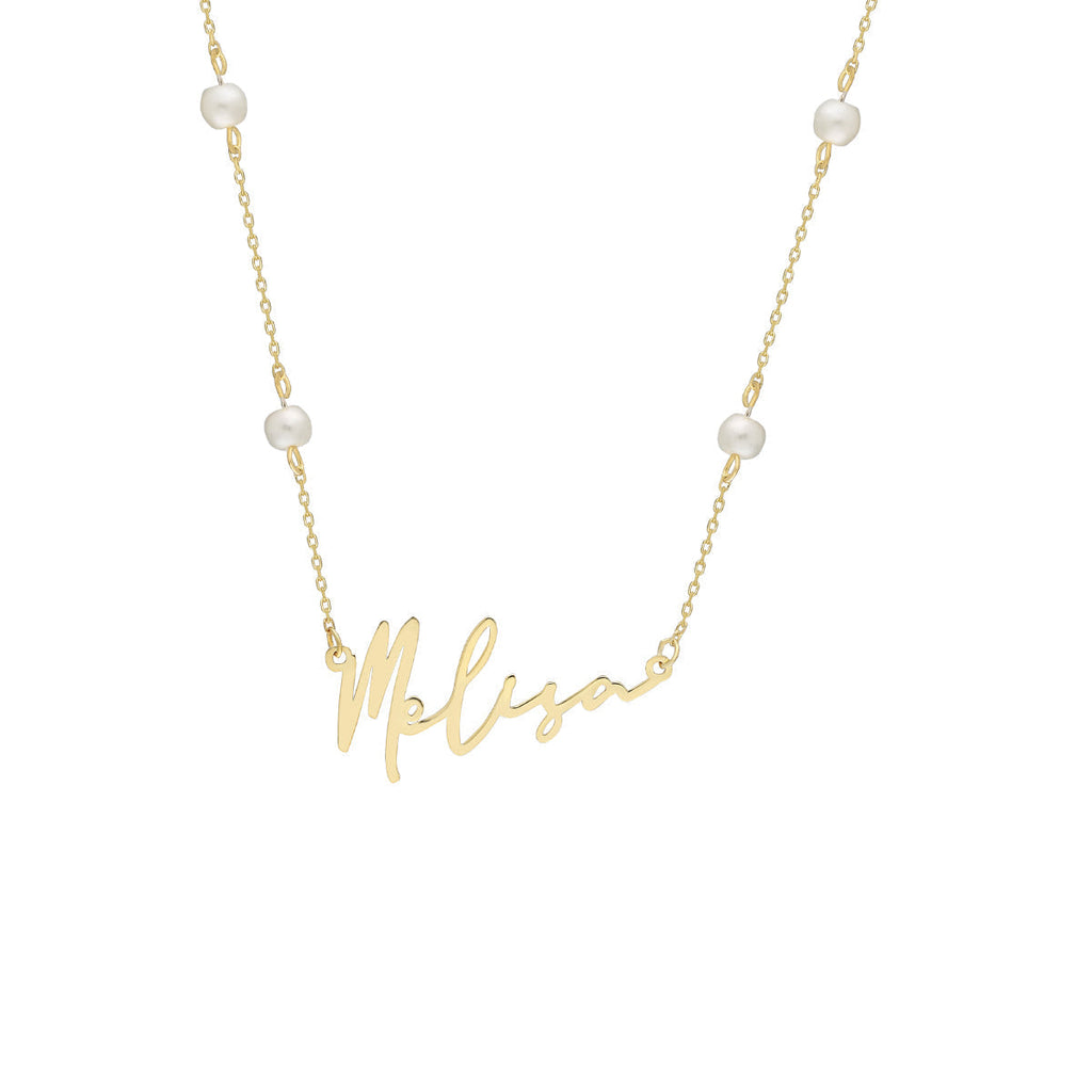 SIGNATUR NAMENSKETTE MIT PERLEN aus 925 Silber - Eleganter Halskette - AURIME