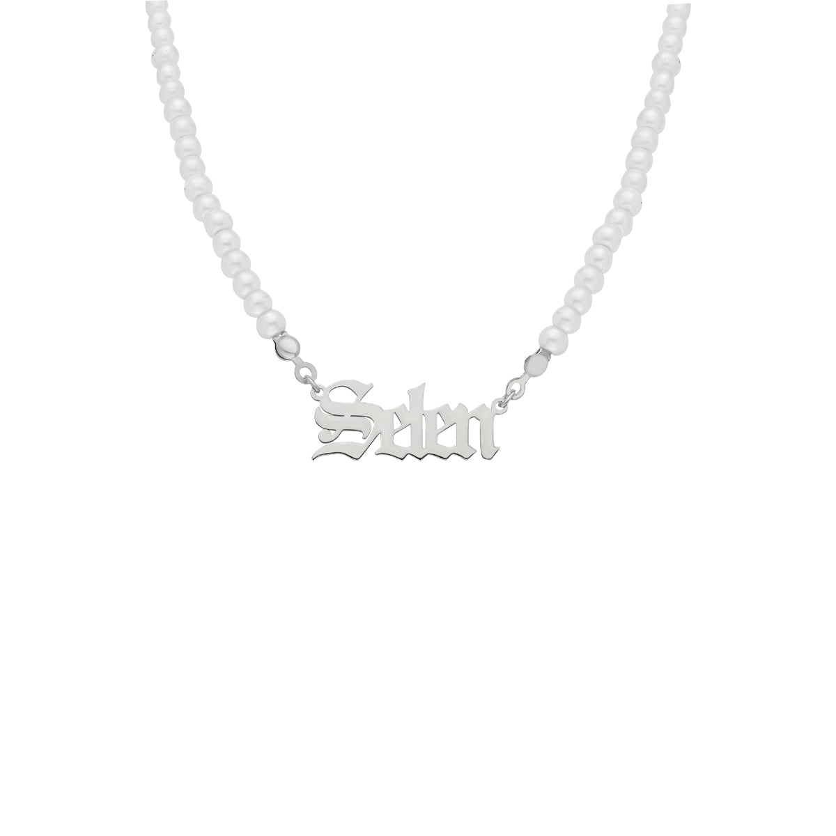 OLD ENGLISH NAMENSKETTE MIT PERLEN aus 925 Silber - Eleganter Halskette - AURIME