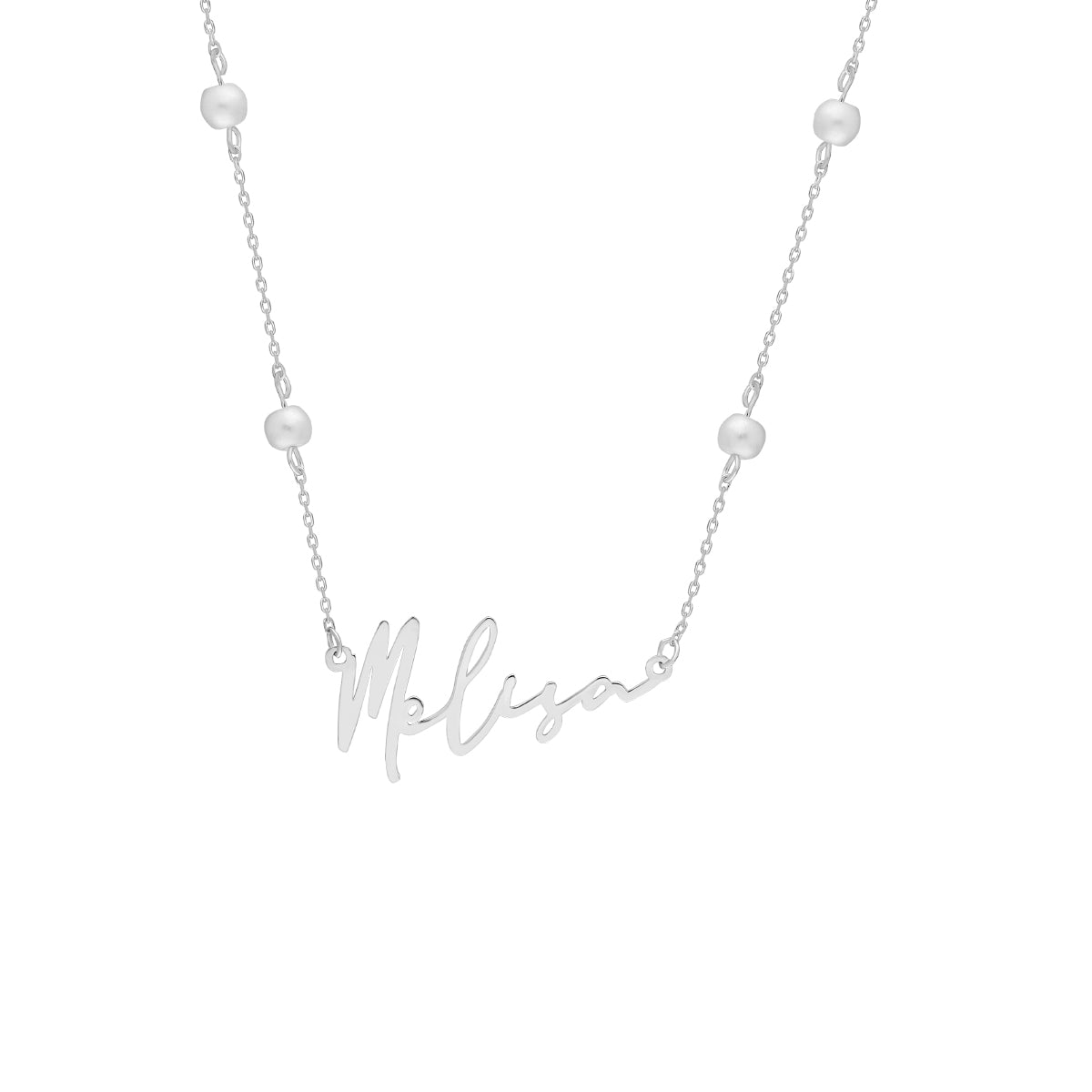 SIGNATUR NAMENSKETTE MIT PERLEN aus 925 Silber - Eleganter Halskette - AURIME