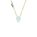Handgefertigte Fatimas Hand Opal Kette mit Nazar-Design in Weiß, aus 925 Silber, von AURIME.