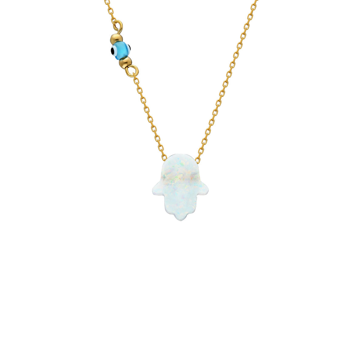 FATIMAS HAND OPAL KETTE MIT NAZAR WHITE aus 925 Silber - Eleganter Halskette - AURIME