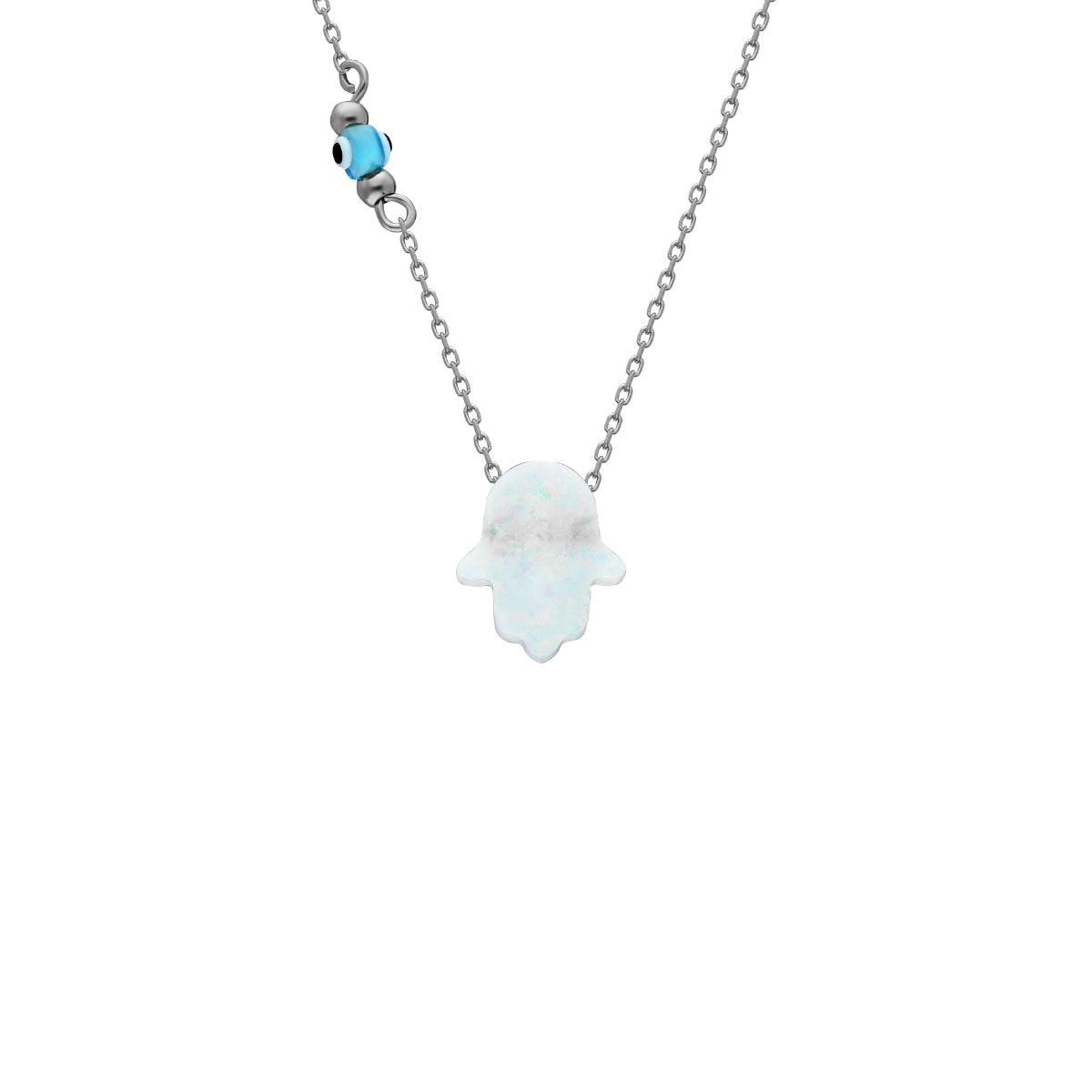 FATIMAS HAND OPAL KETTE MIT NAZAR WHITE aus 925 Silber - Eleganter Halskette - AURIME