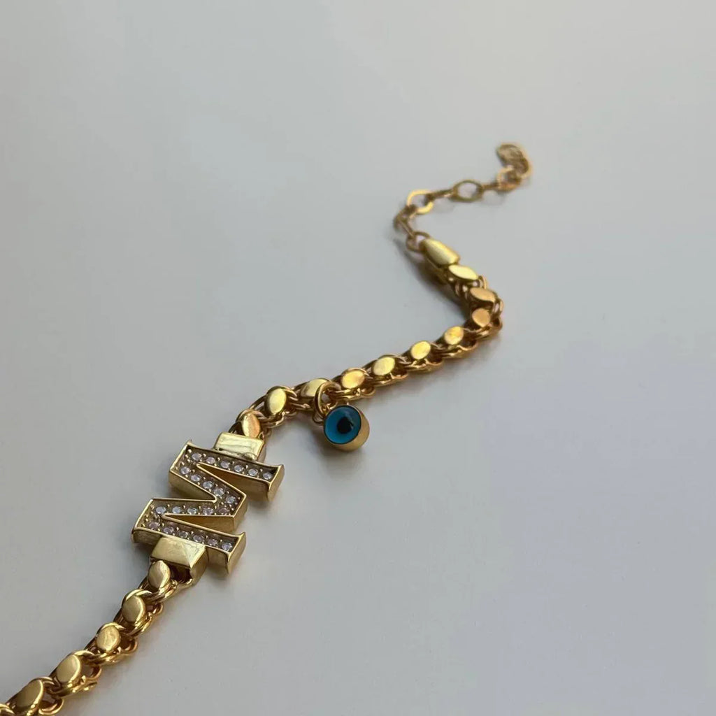 GERSTEN LETTER ARMKETTE MIT NAZAR aus 925 Silber - Eleganter Halskette - AURIME