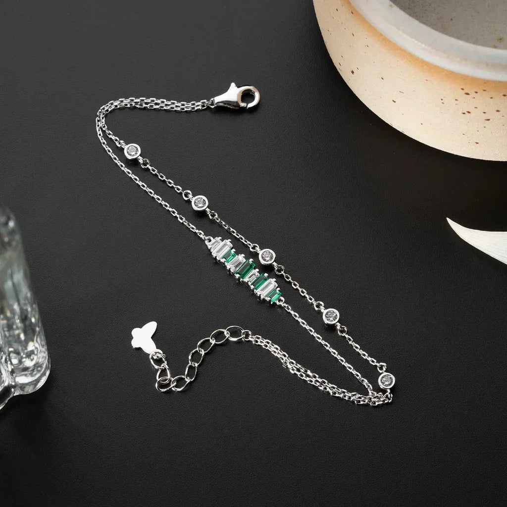 GRÜNER STEIN BAGUETTE ARMBAND aus 925 Silber - Eleganter Armband - AURIME