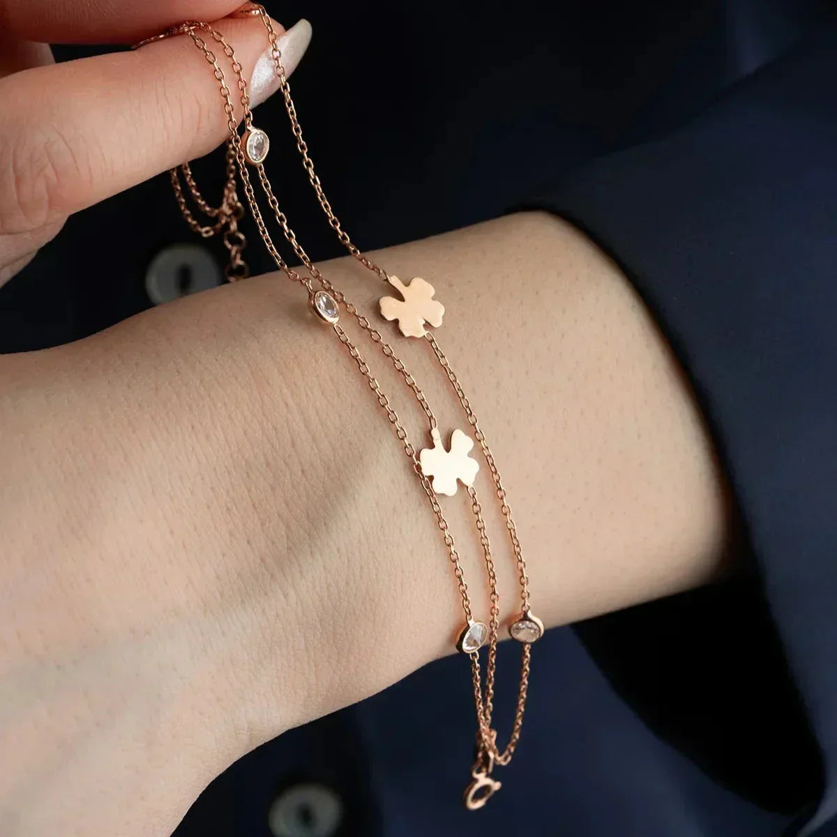 3 ROWS CLOVER STONE BRACELET | 925 SILVER