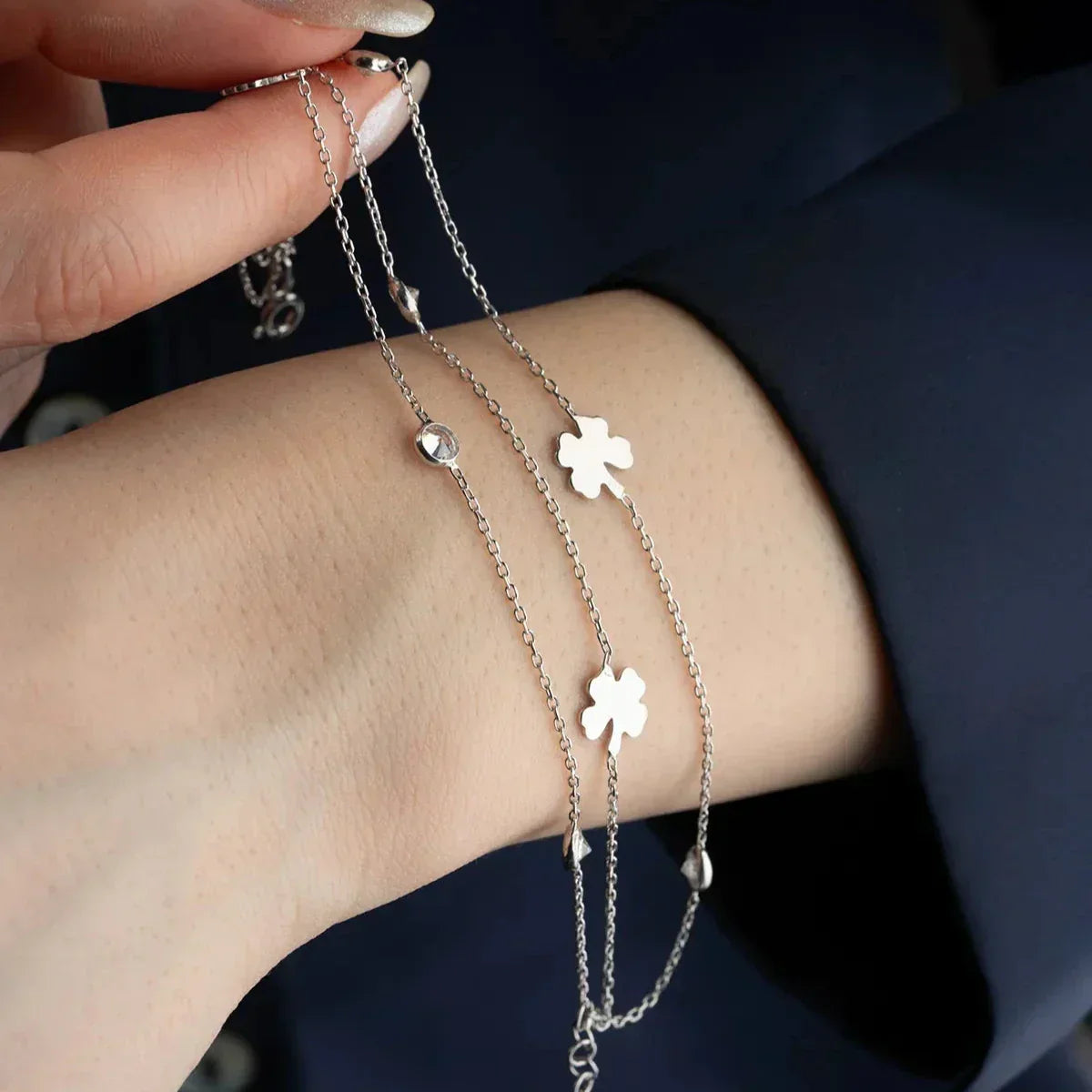 3 REIHEN KLEE STEIN ARMBAND | 925 SILBER