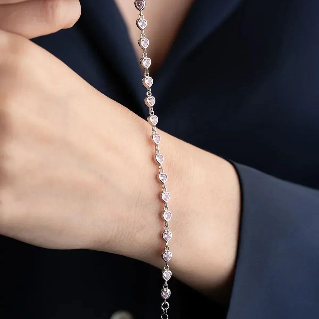 MINI ROZA HERZ ARMBAND aus 925 Silber - Eleganter Armband - AURIME