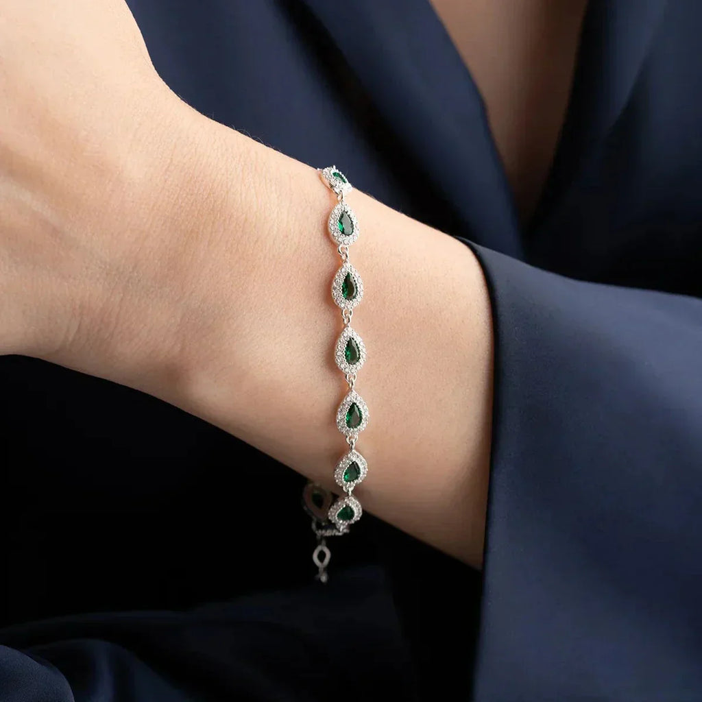 TROPFENSTEIN SMARAGD ARMBAND aus 925 Silber - Eleganter Armband - AURIME