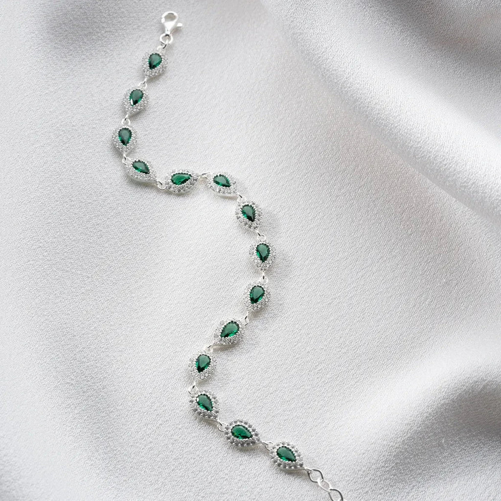 TROPFENSTEIN SMARAGD ARMBAND aus 925 Silber - Eleganter Armband - AURIME