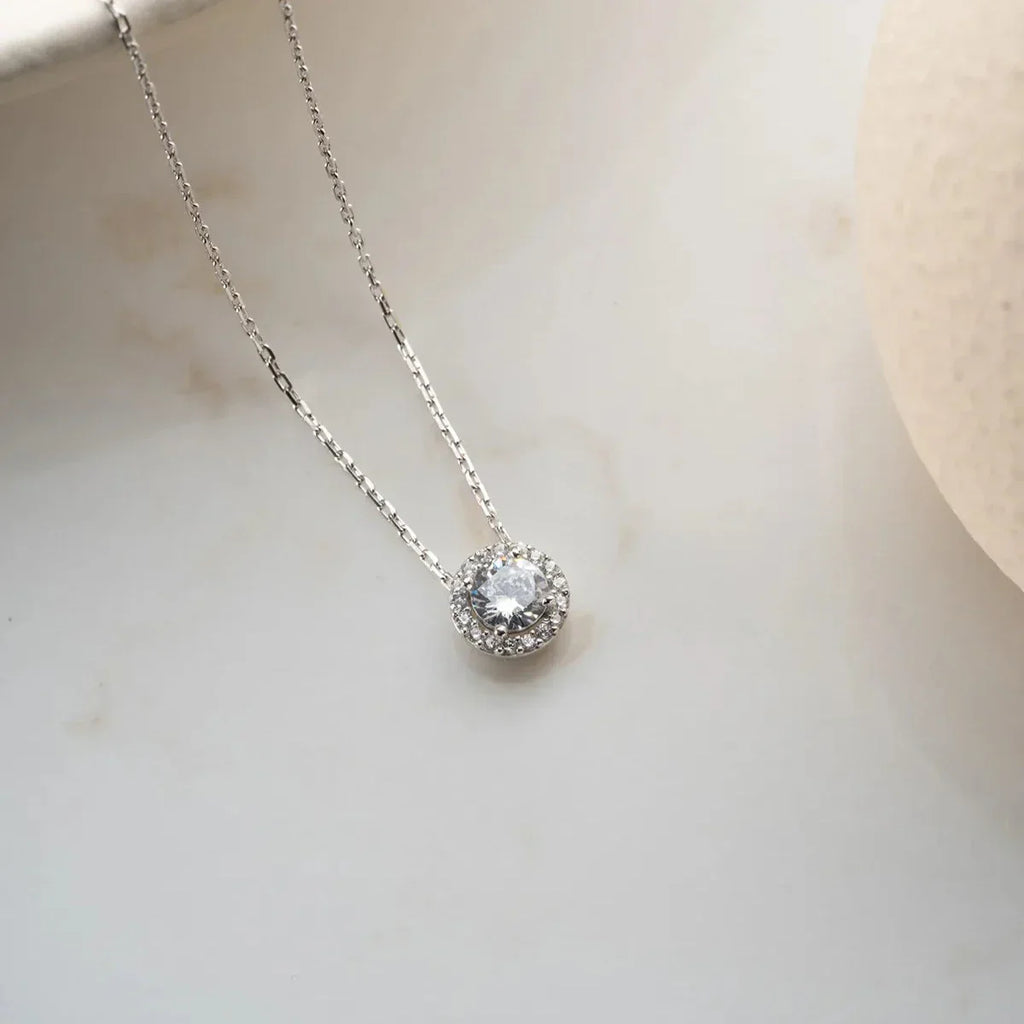 DIAMANT MODELL EINZELSTEIN HALSKETTE | 925 SILBER