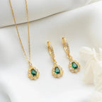 SMARAGDGRÜNE HALSKETTE OHRRINGE SET aus 925 Silber - Eleganter Ohrringe - AURIME