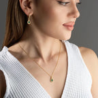 SMARAGDGRÜNE HALSKETTE OHRRINGE SET aus 925 Silber - Eleganter Ohrringe - AURIME