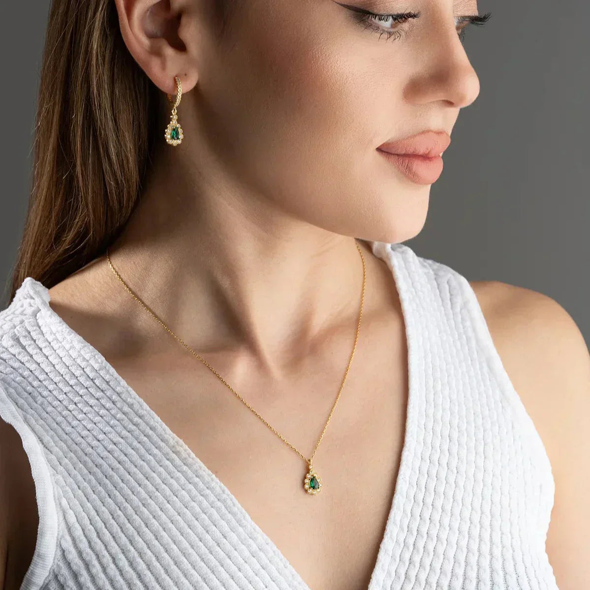 SMARAGDGRÜNE HALSKETTE OHRRINGE SET | 925 SILBER