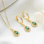SMARAGDGRÜNE HALSKETTE OHRRINGE SET aus 925 Silber - Eleganter Ohrringe - AURIME