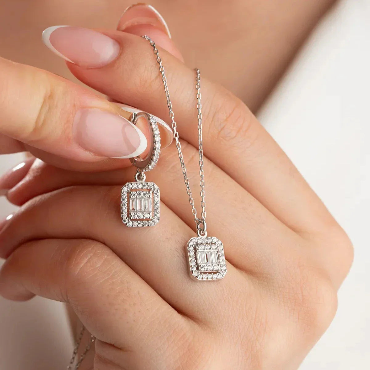 BAGUETTE HALSKETTE OHRRING SET | 925 SILBER