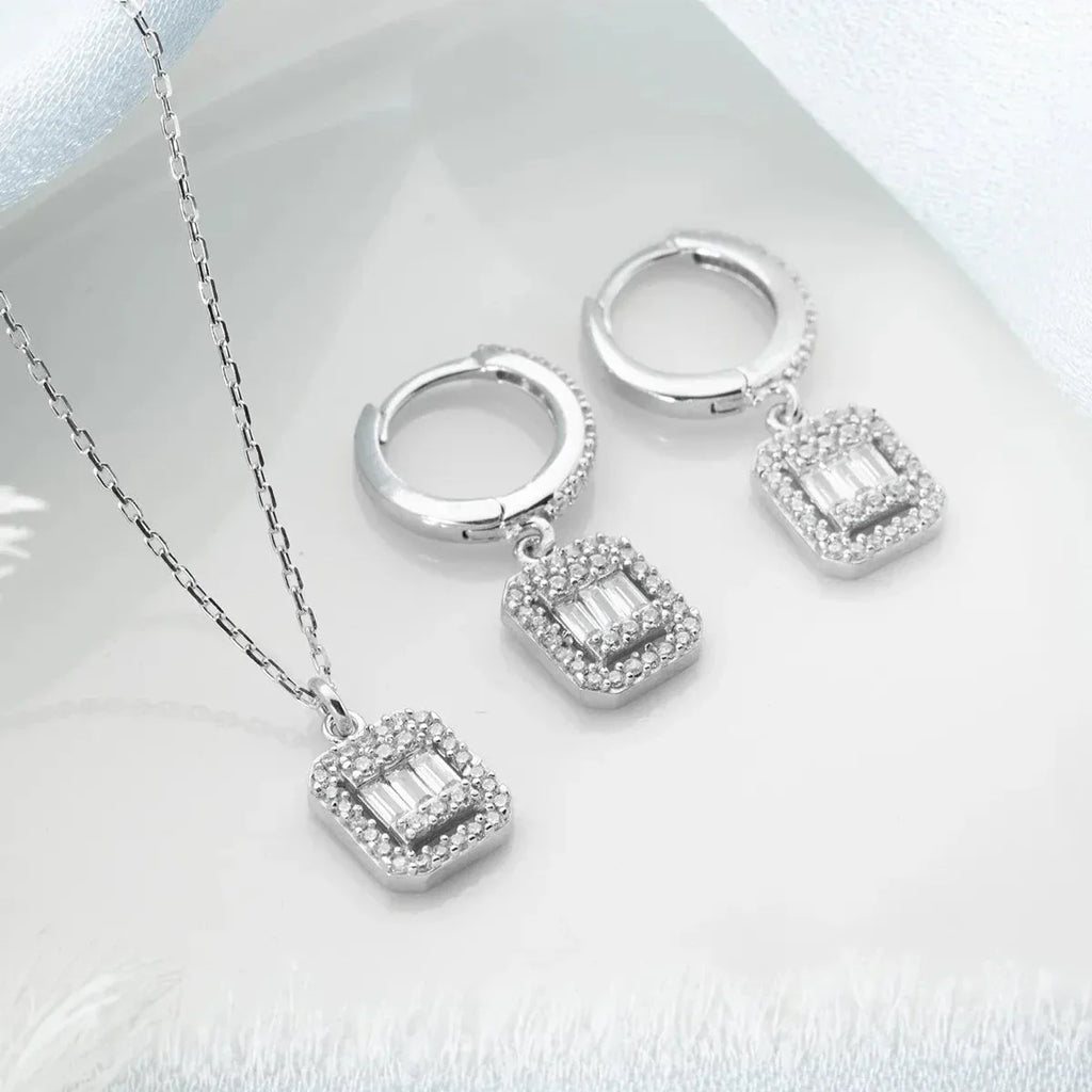 BAGUETTE HALSKETTE OHRRING SET | 925 SILBER