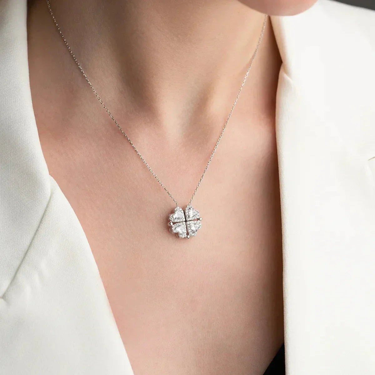 WEISSE STEINKETTE MIT MAGNET aus 925 Silber - Eleganter Halskette - AURIME