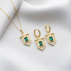 GRÜNER STEIN HALSKETTE OHRRING SET aus 925 Silber - Eleganter Ohrringe - AURIME