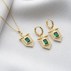 GRÜNER STEIN HALSKETTE OHRRING SET aus 925 Silber - Eleganter Ohrringe - AURIME