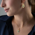 GRÜNER STEIN HALSKETTE OHRRING SET aus 925 Silber - Eleganter Ohrringe - AURIME