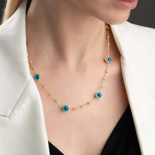 Silberne Halskette mit bösem Blick Anhänger aus 925 Silber, Bullet Dorika Evil Eye Design, von AURIME