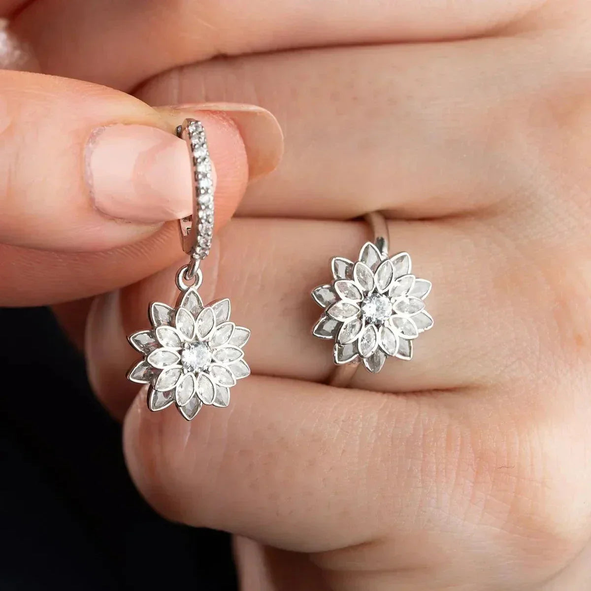 LOTUSBLUME RING OHRRING SET | 925 SILBER