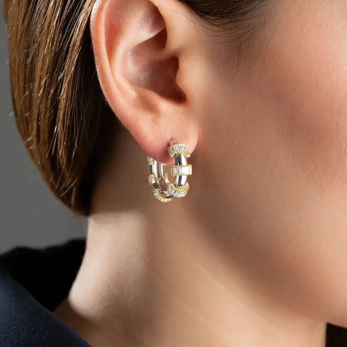 BAGUETTE STEIN CREOLEN aus 925 Silber - Hochwertiger Schmuck - AURIME