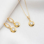 EINZELSTEIN HALSKETTE OHRRINGE SET aus 925 Silber - Eleganter Ohrringe - AURIME