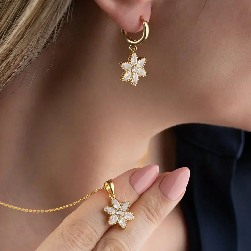 STEIN LOTUS HALSKETTE OHRRING SET | 925 SILBER