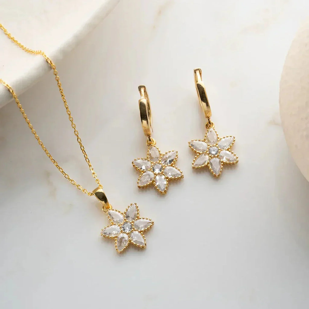 STEIN LOTUS HALSKETTE OHRRING SET | 925 SILBER