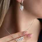 STEINBLATT HALSKETTE OHRRING SET aus 925 Silber - Eleganter Ohrringe - AURIME