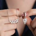 Steinblatt-Halskette und Ohrring-Set aus 925 Silber von AURIME, detailreiche Schmuckstücke mit natürlichen Steinakzenten