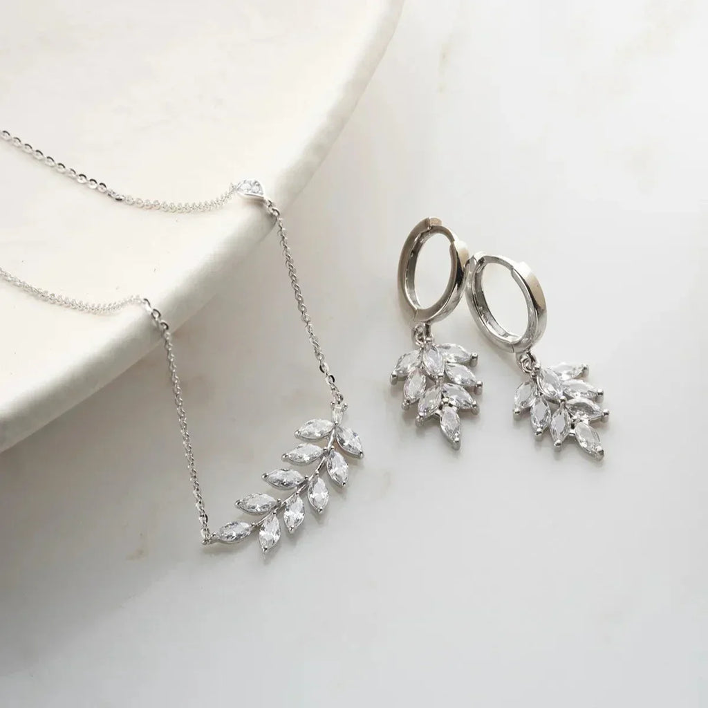 STEINBLATT HALSKETTE OHRRING SET | 925 SILBER