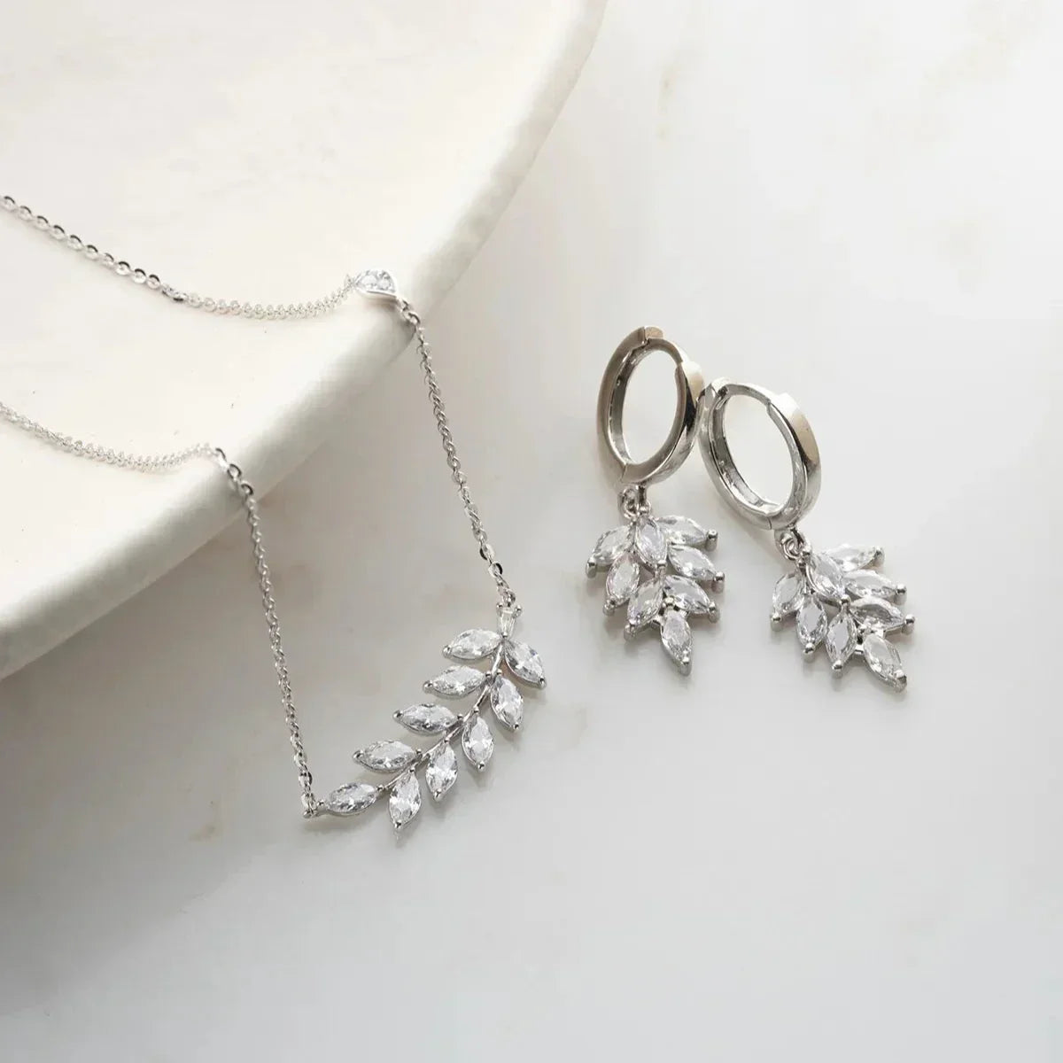 STEINBLATT HALSKETTE OHRRING SET | 925 SILBER