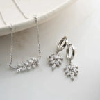 STEINBLATT HALSKETTE OHRRING SET aus 925 Silber - Eleganter Ohrringe - AURIME