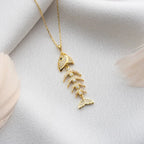 FISCHKNOCHENSTEIN HALSKETTE aus 925 Silber - Eleganter Halskette - AURIME