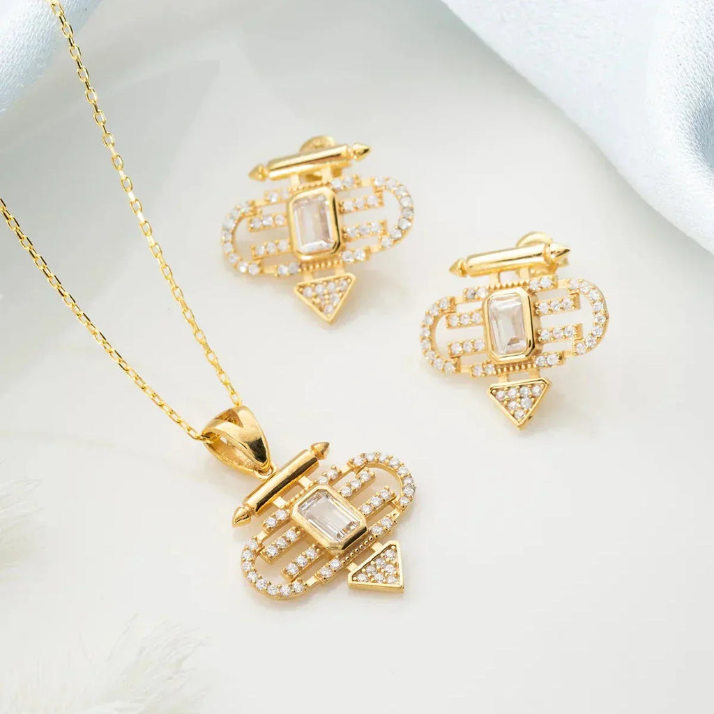 SEYMA HALSKETTE OHRRING SET aus 925 Silber - Eleganter Ohrringe - AURIME